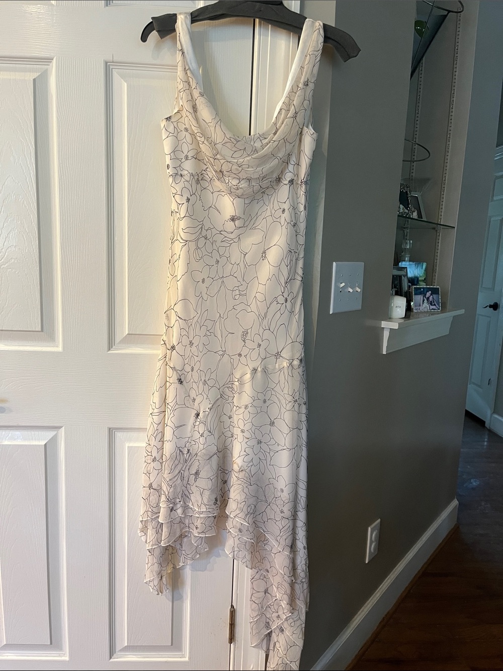 White House Black Market Cream Floral Cowl-Neck High-Low Dress